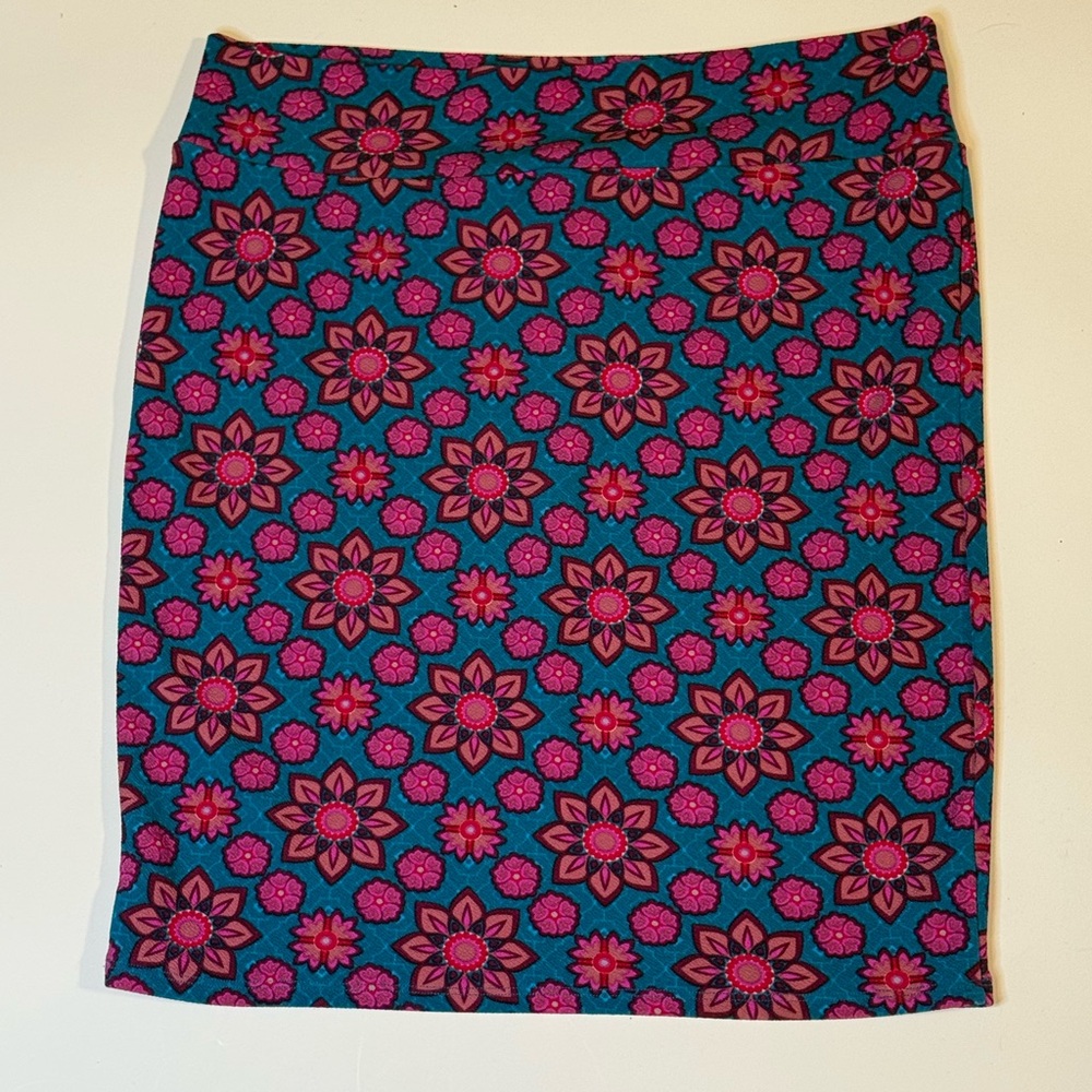 LuLaRoe Floral Pencil Skirt - Pink and Teal